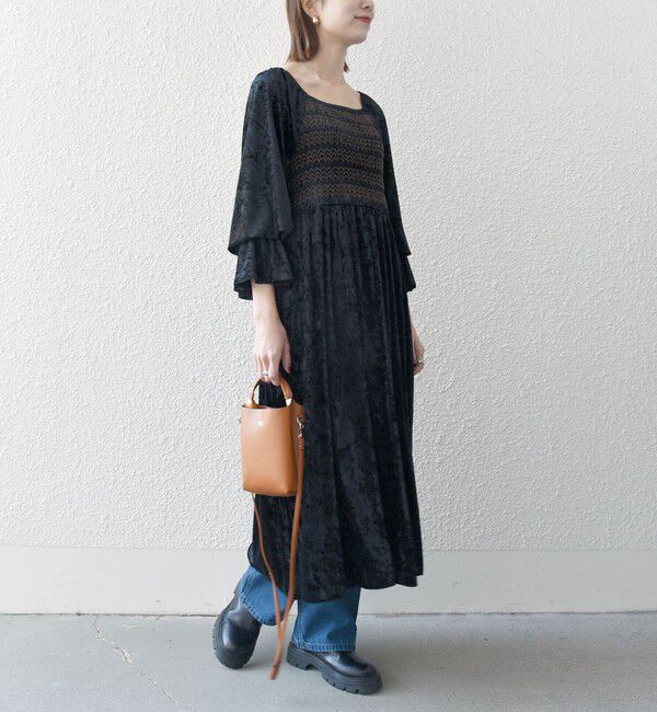 SHIPS any「bon_meur:〈手洗い可能〉クラッシュ ベロア シャーリング ワンピース」|ワンピース|