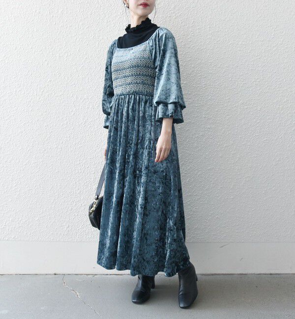 SHIPS any「bon_meur:〈手洗い可能〉クラッシュ ベロア シャーリング ワンピース」|ワンピース|