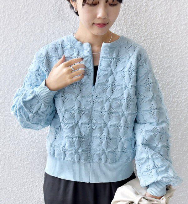 SHIPS for women「《一部予約》【WEB限定】〈洗濯機可能〉2WAY フラワー ジャカード ハーフ ジップ プルオーバー」|ニット・セーター|