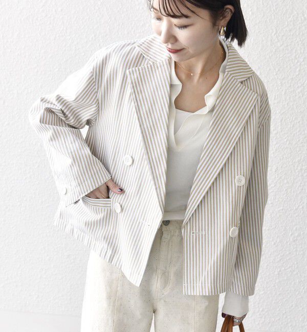 SHIPS any「SHIPS any:〈洗濯機可能〉ヒッコリー ショート テーラード ジャケット」|テーラードジャケット|