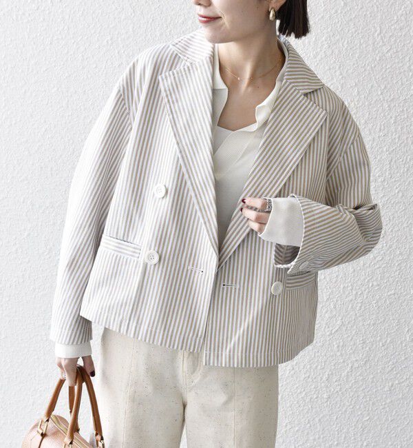 SHIPS any「SHIPS any:〈洗濯機可能〉ヒッコリー ショート テーラード ジャケット」|テーラードジャケット|