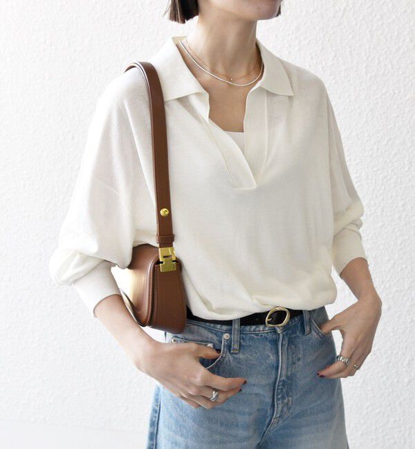 SHIPS any「SHIPS any:〈UVカット/手洗い可能〉シアー スキッパー ニット ポロシャツ」|Tシャツ・カットソー|