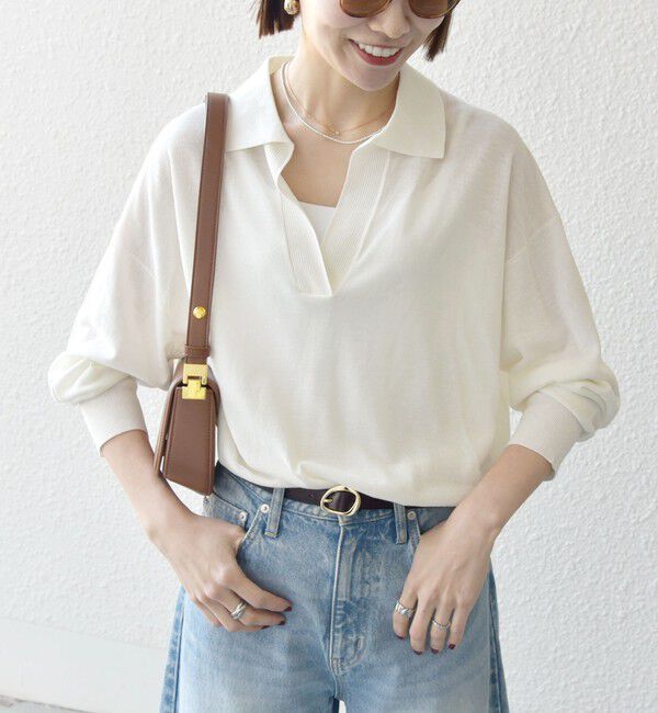 SHIPS any「SHIPS any:〈UVカット/手洗い可能〉シアー スキッパー ニット ポロシャツ」|Tシャツ・カットソー|