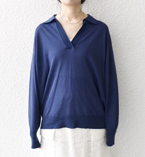 SHIPS any「SHIPS any:〈UVカット/手洗い可能〉シアー スキッパー ニット ポロシャツ」|Tシャツ・カットソー|