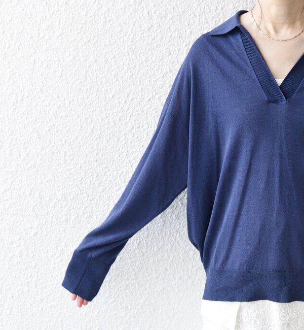 SHIPS any「SHIPS any:〈UVカット/手洗い可能〉シアー スキッパー ニット ポロシャツ」|Tシャツ・カットソー|