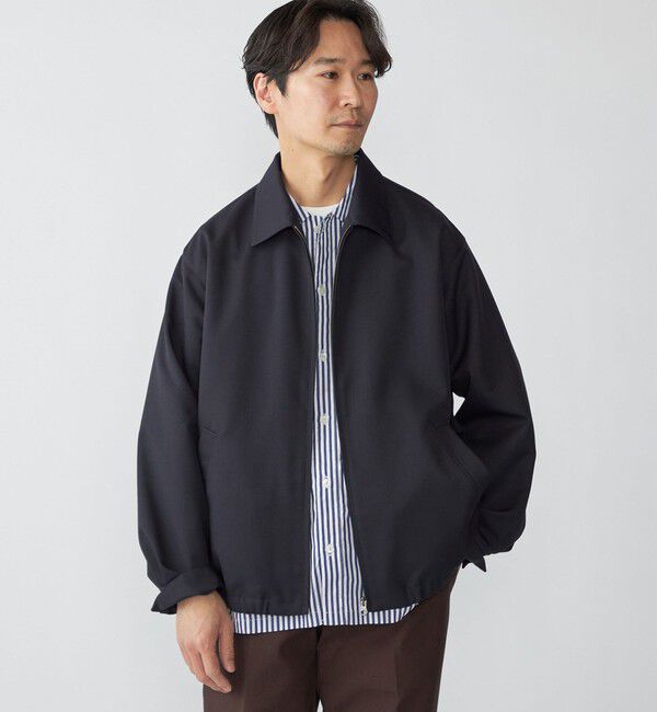 SHIPS「SHIPS: ウール ライク ポリエステル ジップ ブルゾン」|ブルゾン・スタジャン|ネイビー