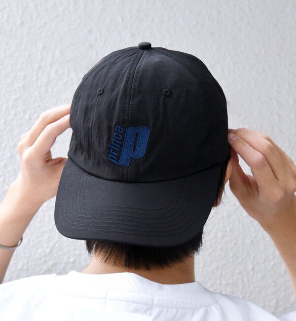 SHIPS any「【SHIPS any別注】prince:〈撥水/UVカット/遮熱〉ロゴ 刺繍 デザイン ナイロン キャップ◇」|キャップ・キャスケット|ブラック