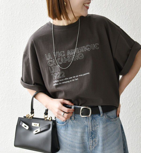SHIPS any「【SHIPS any別注】La Hutte:〈洗濯機可能〉ロゴ プリント ルーズ TEE」|Tシャツ・カットソー|ブラック