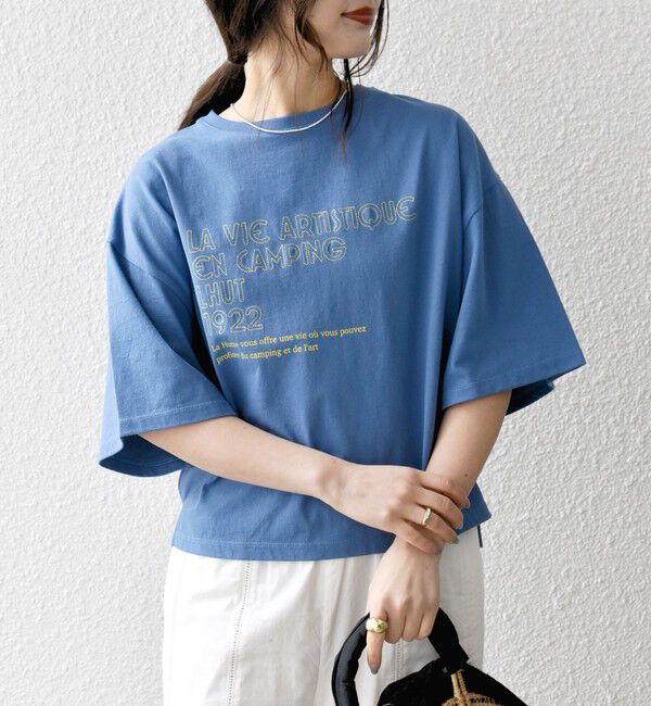 SHIPS any「【SHIPS any別注】La Hutte:〈洗濯機可能〉ロゴ プリント ルーズ TEE」|Tシャツ・カットソー|ブルー