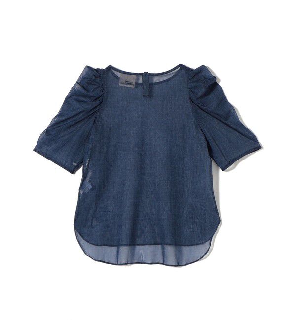 SHIPS for women「troisiemeCHACO:〈手洗い可能〉デニム プリント チュール ブラウス」|シャツ・ブラウス|