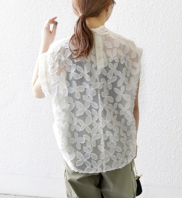 SHIPS any「SHIPS any:〈手洗い可能〉シアー フラワー ジャカード ボウタイ フレンチ ブラウス」|シャツ・ブラウス|