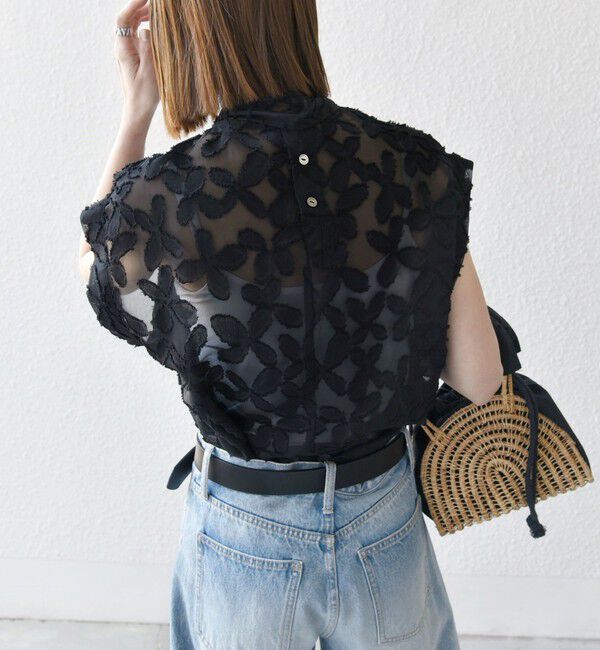 SHIPS any「SHIPS any:〈手洗い可能〉シアー フラワー ジャカード ボウタイ フレンチ ブラウス」|シャツ・ブラウス|