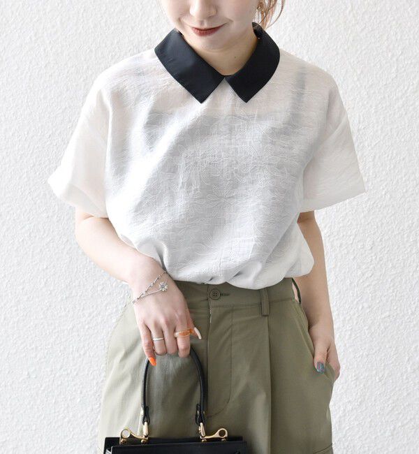 SHIPS any「SHIPS any:〈洗濯機可能〉フラワー ジャカード バイカラー プルオーバー シャツ」|シャツ・ブラウス|