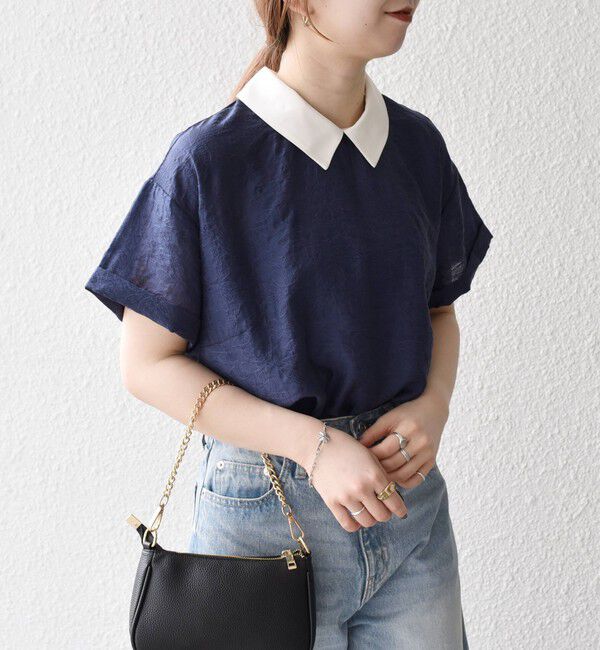 SHIPS any「SHIPS any:〈洗濯機可能〉フラワー ジャカード バイカラー プルオーバー シャツ」|シャツ・ブラウス|