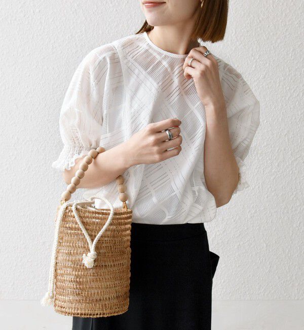 SHIPS any「SHIPS any:〈洗濯機可能〉シアー チェック ドルマン シャーリング パフ ブラウス」|シャツ・ブラウス|