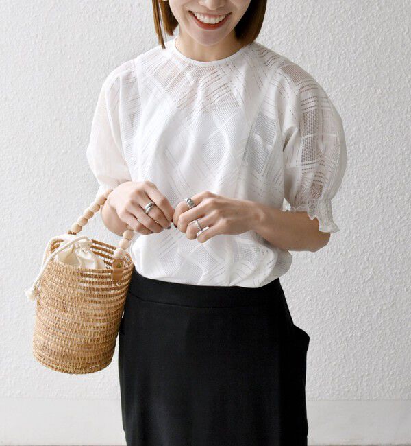 SHIPS any「SHIPS any:〈洗濯機可能〉シアー チェック ドルマン シャーリング パフ ブラウス」|シャツ・ブラウス|