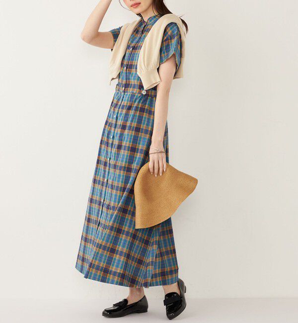 SHIPS Colors 「SHIPS Colors:〈手洗い可能〉マドラスチェック ウエスト タブ ワンピース◇」|ワンピース|ブルー