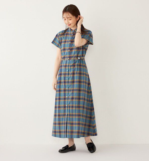 SHIPS Colors 「SHIPS Colors:〈手洗い可能〉マドラスチェック ウエスト タブ ワンピース◇」|ワンピース|