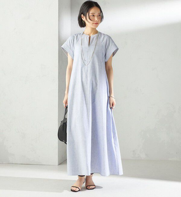 SHIPS for women「〈接触冷感・手洗い可能〉麻混 シャンブレー フレア ワンピース」|ワンピース|