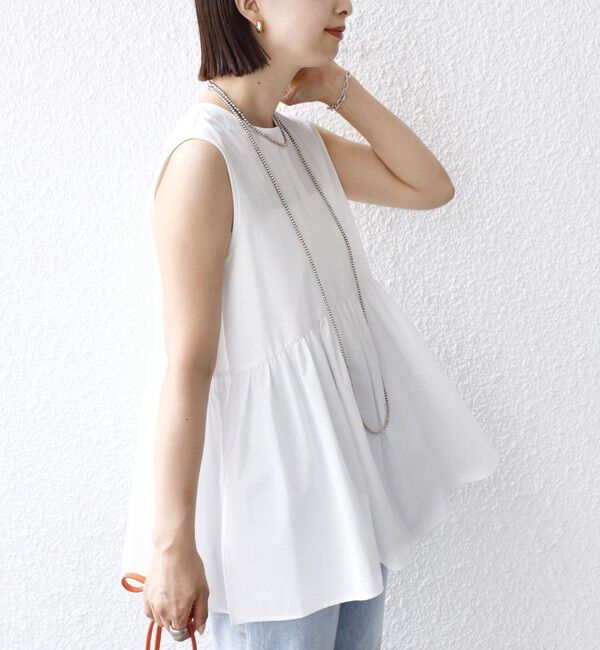 SHIPS for women「〈接触冷感 / 撥水加工〉TEX BRID(R)タフタ ギャザー ノースリーブ ブラウス」|シャツ・ブラウス|