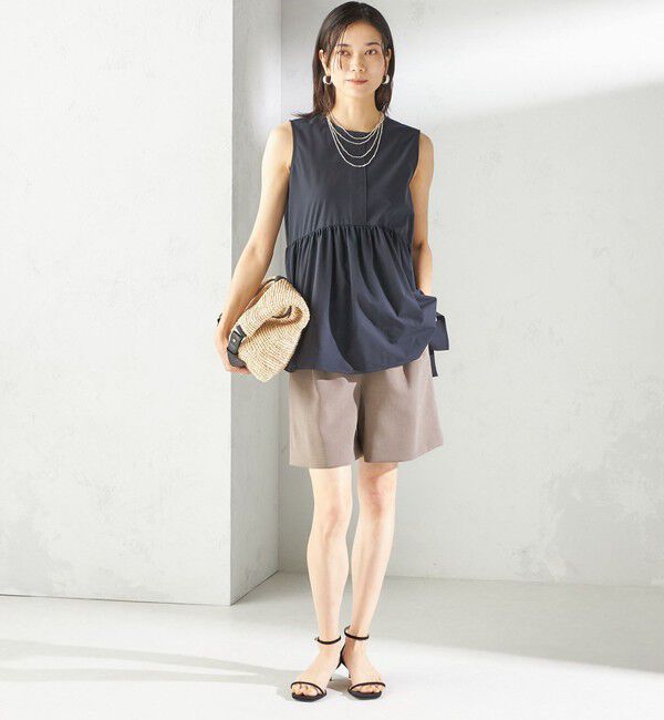 SHIPS for women「〈接触冷感 / 撥水加工〉TEX BRID(R)タフタ ギャザー ノースリーブ ブラウス」|シャツ・ブラウス|