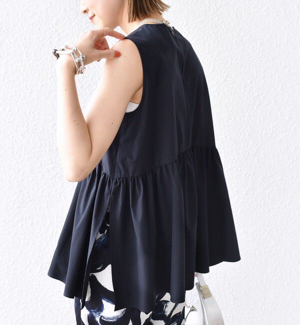 SHIPS for women「〈接触冷感 / 撥水加工〉TEX BRID(R)タフタ ギャザー ノースリーブ ブラウス」|シャツ・ブラウス|