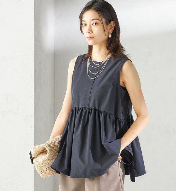 SHIPS for women「〈接触冷感 / 撥水加工〉TEX BRID(R)タフタ ギャザー ノースリーブ ブラウス」|シャツ・ブラウス|