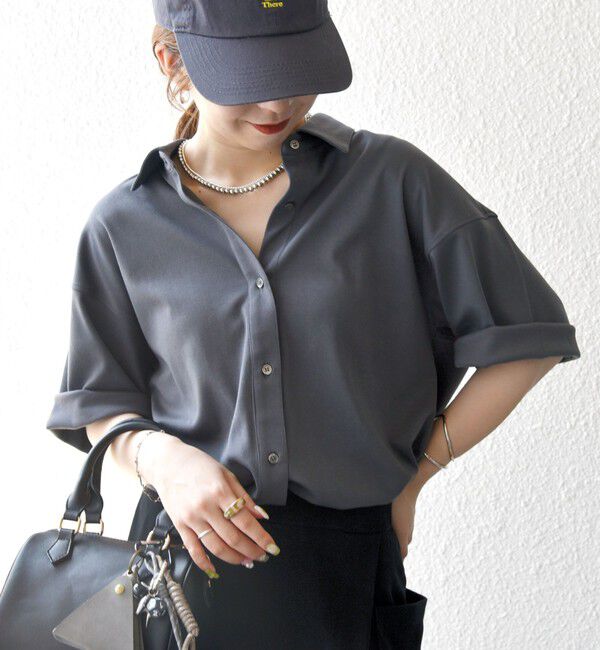 SHIPS any「SHIPS any:〈接触冷感/汗染み防止加工/洗濯機可能〉ジャージー ワイド シャツ」|シャツ・ブラウス|チャコールグレー