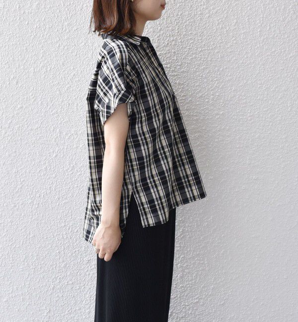 SHIPS Colors 「innowave:〈手洗い可能〉TC チェック スキッパー フレンチスリーブ ブラウス」|シャツ・ブラウス|