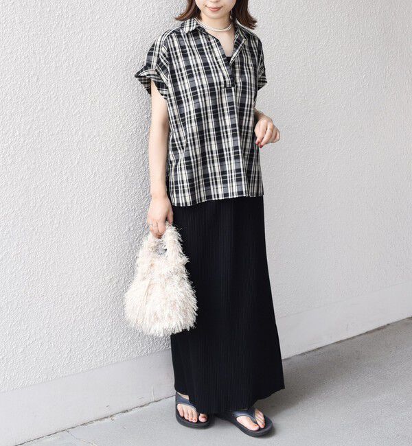 SHIPS Colors 「innowave:〈手洗い可能〉TC チェック スキッパー フレンチスリーブ ブラウス」|シャツ・ブラウス|