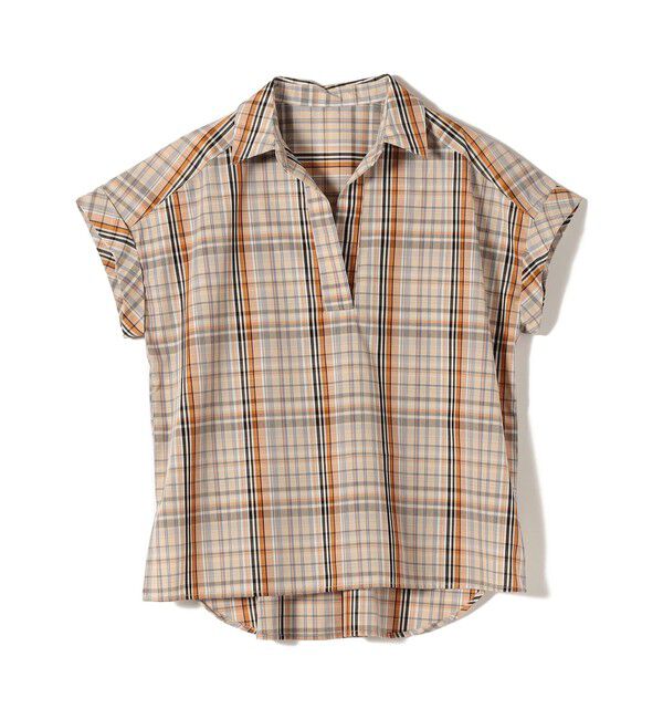 SHIPS Colors 「innowave:〈手洗い可能〉TC チェック スキッパー フレンチスリーブ ブラウス」|シャツ・ブラウス|オレンジ
