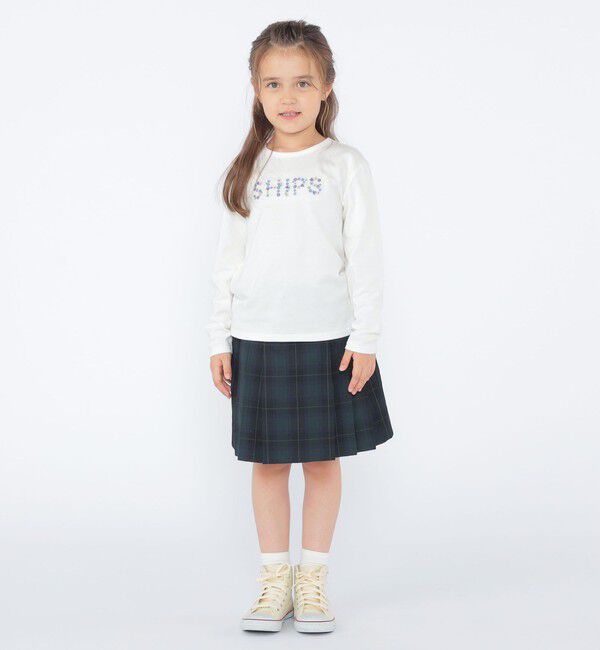 SHIPS KIDS「SHIPS KIDS:100～130cm / フラワー 刺繍 ロゴ 長袖 Tシャツ」|Tシャツ・カットソー|