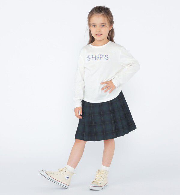 SHIPS KIDS「SHIPS KIDS:100～130cm / フラワー 刺繍 ロゴ 長袖 Tシャツ」|Tシャツ・カットソー|