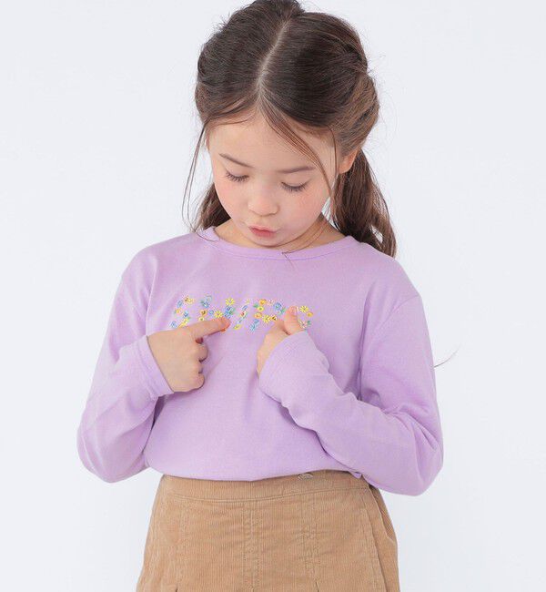 SHIPS KIDS「SHIPS KIDS:100～130cm / フラワー 刺繍 ロゴ 長袖 Tシャツ」|Tシャツ・カットソー|