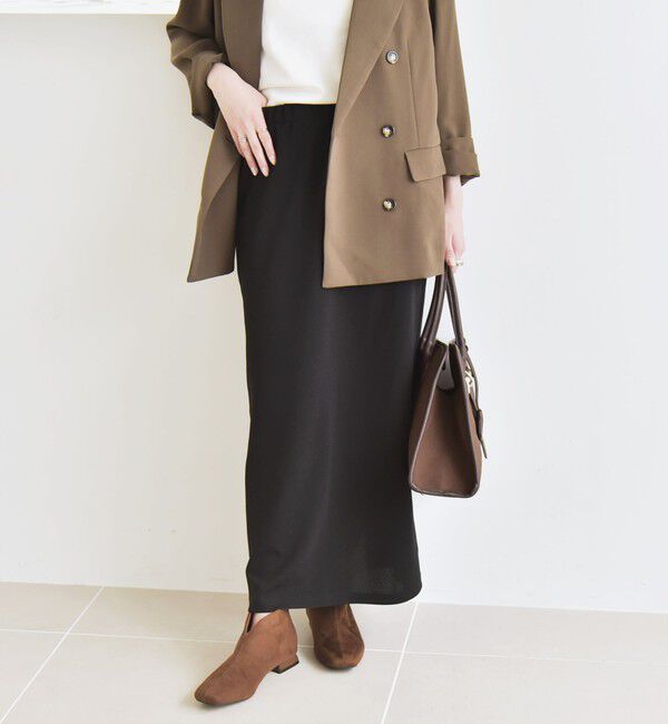 quaranciel「quaranciel:〈手洗い可能〉カット ジョーゼット サイド ライン タイト スカート」|タイト|ブラック