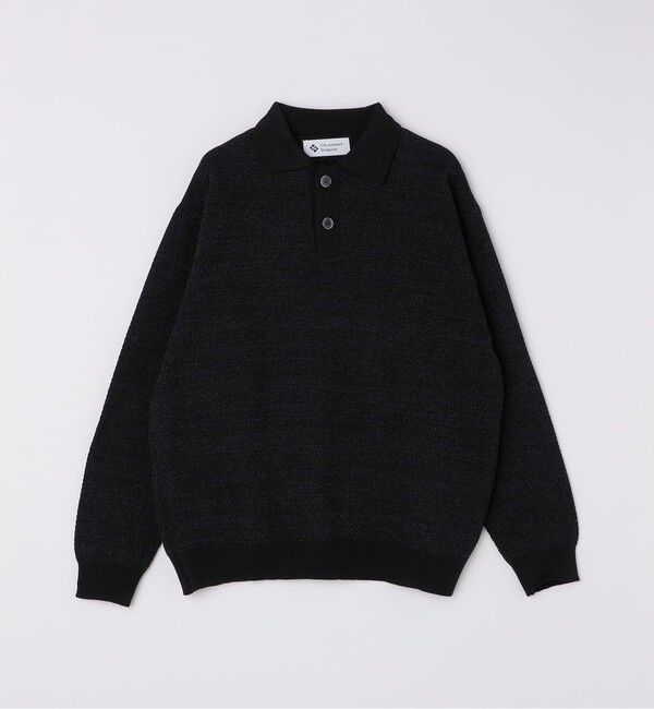 SHIPS「City Ambient Products:〈手洗い可能〉ポリエステル メッシュ ニット ポロ ロングスリーブ」|ニット・セーター|ブラック