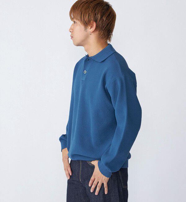 SHIPS「City Ambient Products:〈手洗い可能〉ポリエステル メッシュ ニット ポロ ロングスリーブ」|ニット・セーター|