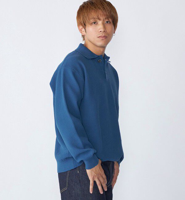 SHIPS「City Ambient Products:〈手洗い可能〉ポリエステル メッシュ ニット ポロ ロングスリーブ」|ニット・セーター|