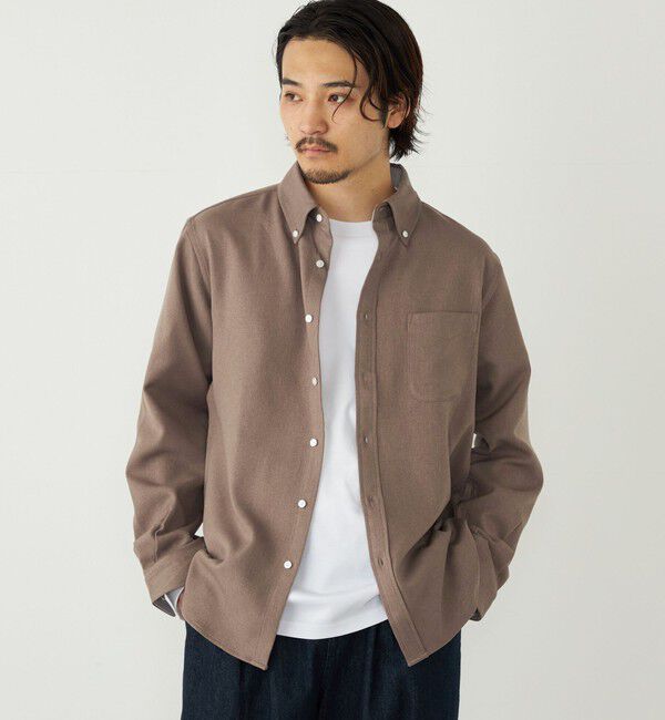 SHIPS Colors 「SHIPS Colors:ストレッチ ウールライク シャツ」|シャツ・ブラウス|ブラウン