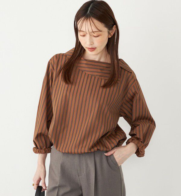 SHIPS Colors 「SHIPS Colors:〈洗濯機可能〉ロール カラー ストライプ ブラウス」|シャツ・ブラウス|