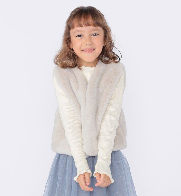 SHIPS KIDS「SHIPS KIDS:100～120cm /〈手洗い可能〉フリル リブ ニット」|Tシャツ・カットソー|ストーン