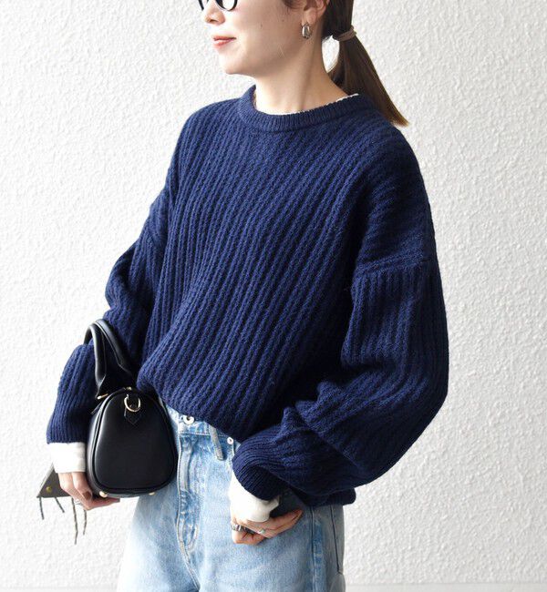 SHIPS any「《追加予約》SHIPS any: リブ タック編み クルーネック ボタン ニット プルオーバー」|ニット・セーター|