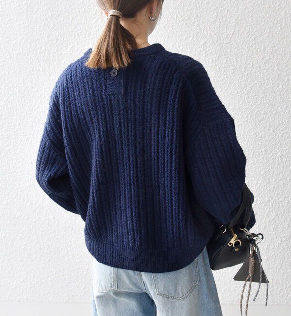 SHIPS any「《追加予約》SHIPS any: リブ タック編み クルーネック ボタン ニット プルオーバー」|ニット・セーター|