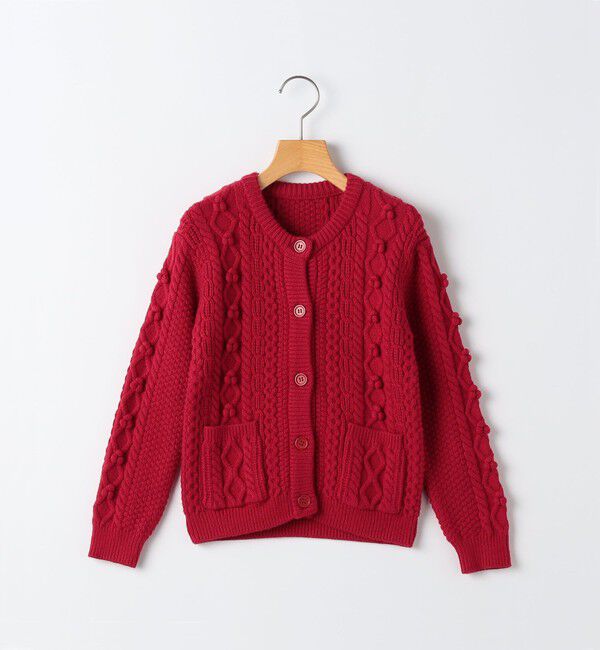 SHIPS KIDS「SHIPS KIDS:80～90cm /〈洗濯機可能〉ケーブル ニット ポンポン カーディガン」|カーディガン|レッド
