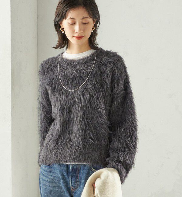 SHIPS for women「〈手洗い可能〉シャギー ファー クルーネック プルオーバー」|ニット・セーター|ダークグレー