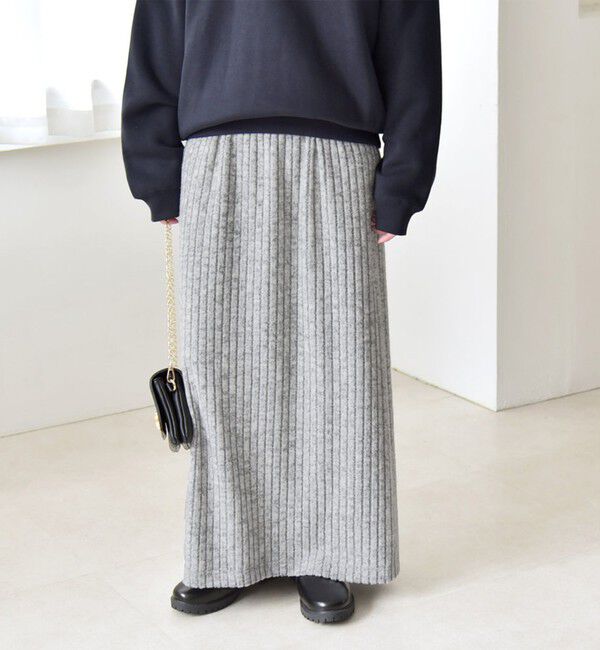 quaranciel「《予約》quaranciel:〈手洗い可能〉ポリエステル ベロア スキッパー ニット &  Iライン スカート」|ワンピース|