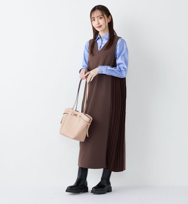 SHIPS Colors 「SHIPS Colors:〈手洗い可能〉プリーツ コンビ ジャンパー ワンピース」|ワンピース|