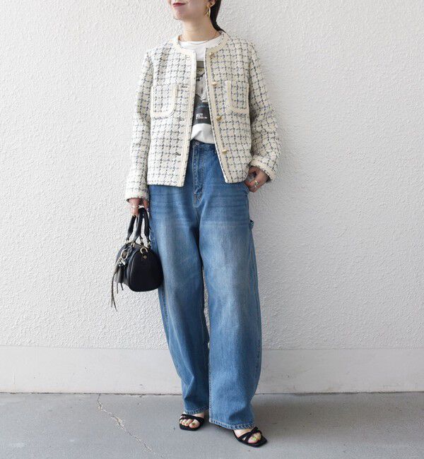 SHIPS any「《予約》SHIPS any: ツイード  パイピング ノーカラー ジャケット」|ノーカラージャケット|