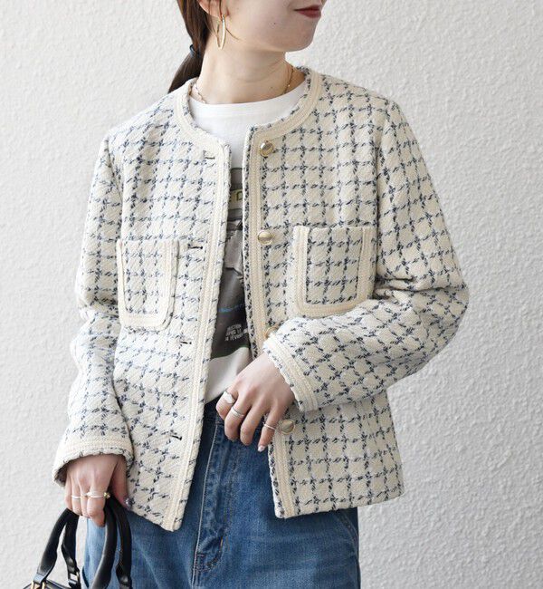 SHIPS any「《予約》SHIPS any: ツイード  パイピング ノーカラー ジャケット」|ノーカラージャケット|