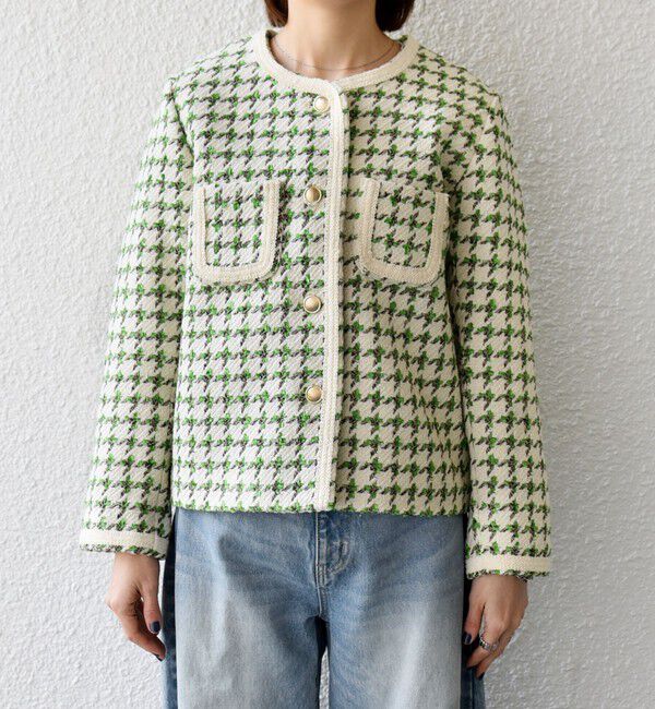 SHIPS any「《予約》SHIPS any: ツイード  パイピング ノーカラー ジャケット」|ノーカラージャケット|